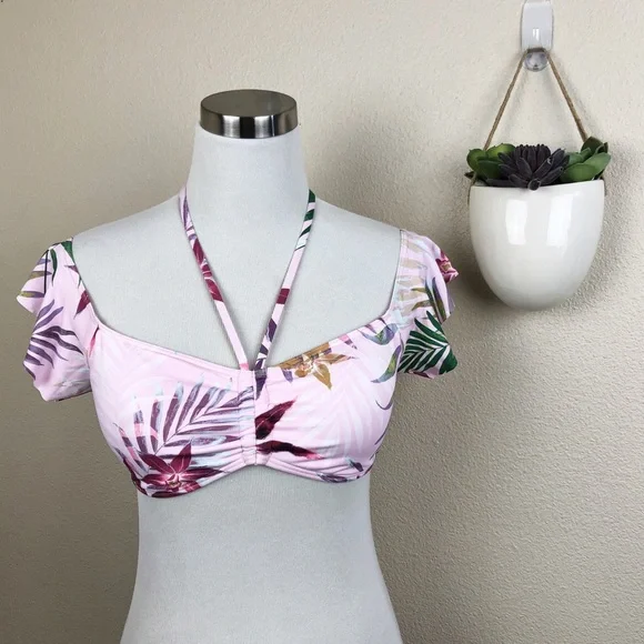✖️SOLD✖️•BAR III• NWOT Palm Reader Ruffle Sleeve Bikini Top - Picture 1 of 11